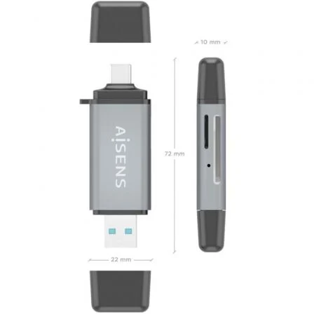 AISENS Lector de Tarjetas ASCR-2AC11-GR Gris USB-C y USB-A